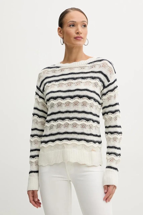Guess sweter z domieszką lnu VALERIE damski kolor beżowy lekki W5GR35 Z3NJ0 - zdjęcie produktu nr 1