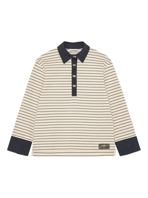 GANNI striped long-sleeve polo shirt - Neutrals - zdjęcie produktu nr 1