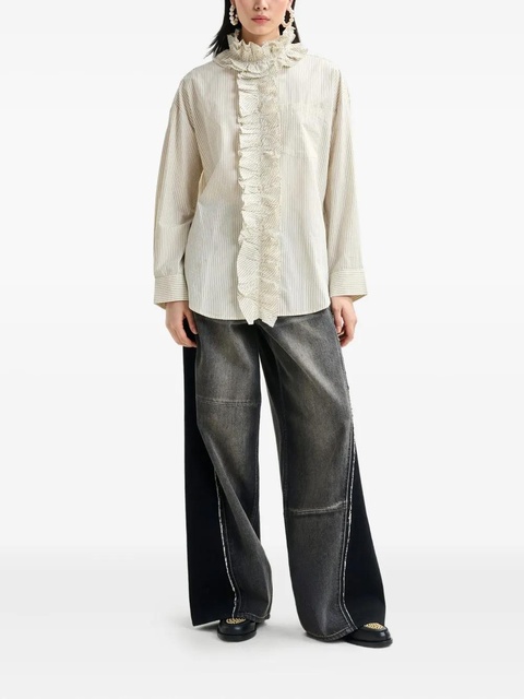 Essentiel Antwerp stripe-pattern ruffle-detail shirt - Neutrals - zdjęcie produktu nr 2