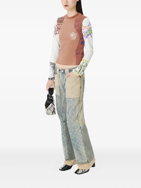 Marine Serre graphic-print long-sleeve top - Neutrals - zdjęcie produktu nr 2