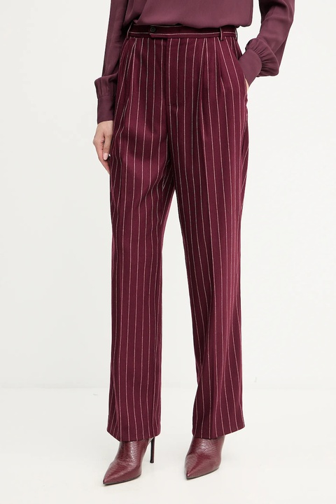 MAX&Co. spodnie z wełną damskie kolor bordowy dopasowane high waist 2528136022200 - zdjęcie produktu nr 1