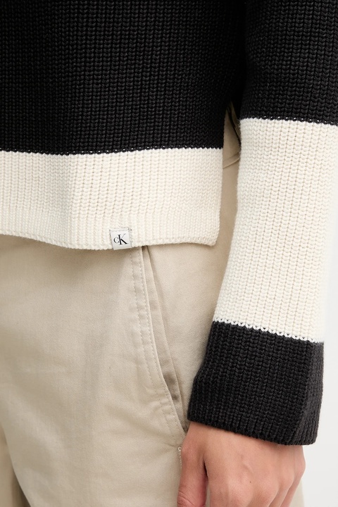 Calvin Klein Jeans sweter bawełniany damski kolor czarny ciepły z półgolfem LV047D353G - zdjęcie produktu nr 1