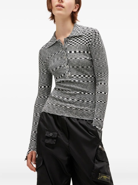 GANNI space-dye check polo neck top - Black - zdjęcie produktu nr 2