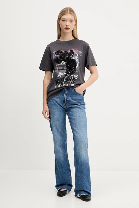 Desigual t-shirt bawełniany MICKEY LACE damski kolor szary 25WWTK56 - zdjęcie produktu nr 2