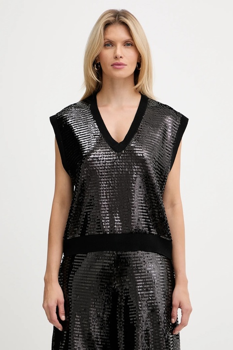 Armani Exchange kamizelka z domieszką wełny damski kolor czarny lekki XW001325 AF16682 - zdjęcie produktu nr 1