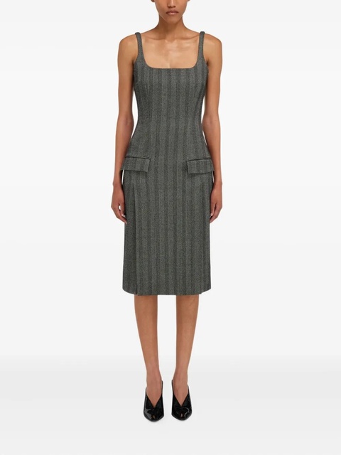 Ferragamo herringbone square-neck midi dress - Grey - zdjęcie produktu nr 2