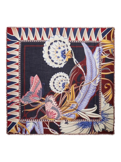 Ferragamo floral-print fringed scarf - Blue - zdjęcie produktu nr 1