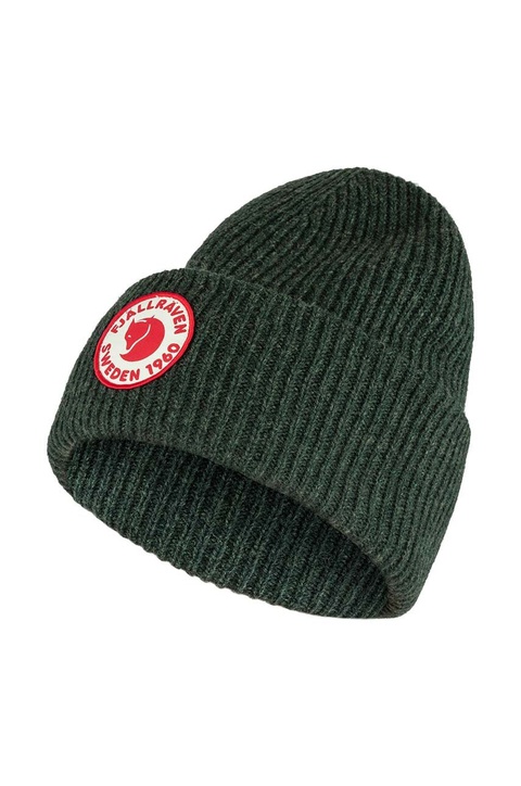 Fjallraven czapka wełniana 1967 Logo kolor zielony z grubej dzianiny wełniana - zdjęcie produktu nr 1