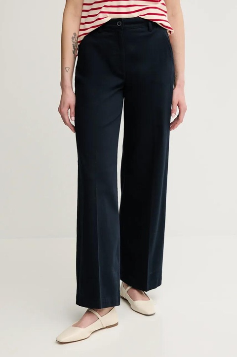 Sisley spodnie damskie kolor granatowy szerokie high waist 4BYWLE03G - zdjęcie produktu nr 1