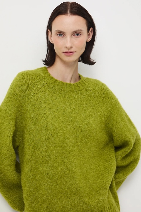 Medicine sweter z wełną alpaki damski kolor zielony ciepły - zdjęcie produktu nr 2