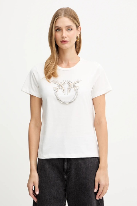 Pinko t-shirt bawełniany damski kolor biały 100535 A2RN - zdjęcie produktu nr 1