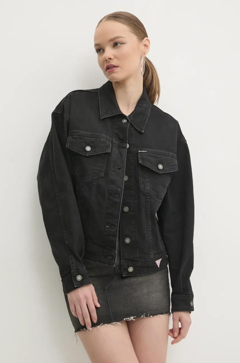 Guess Jeans kurtka jeansowa damska kolor czarny przejściowa oversize W4BN56 D5E83 - zdjęcie produktu nr 1