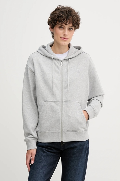 Calvin Klein Jeans bluza damska kolor szary z kapturem gładka LV047B237G - zdjęcie produktu nr 1