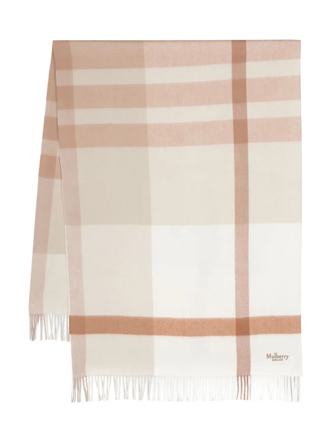 Mulberry logo-embroidered check-print scarf - Neutrals - zdjęcie produktu nr 1