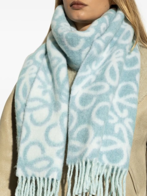LOEWE Anagram-pattern fringed scarf - Blue - zdjęcie produktu nr 2