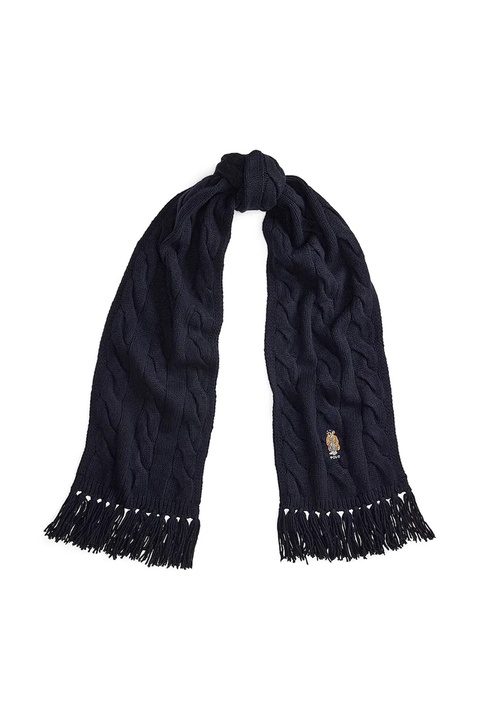 Polo Ralph Lauren szalik wełniany damski kolor granatowy z aplikacją 455981434 - zdjęcie produktu nr 1