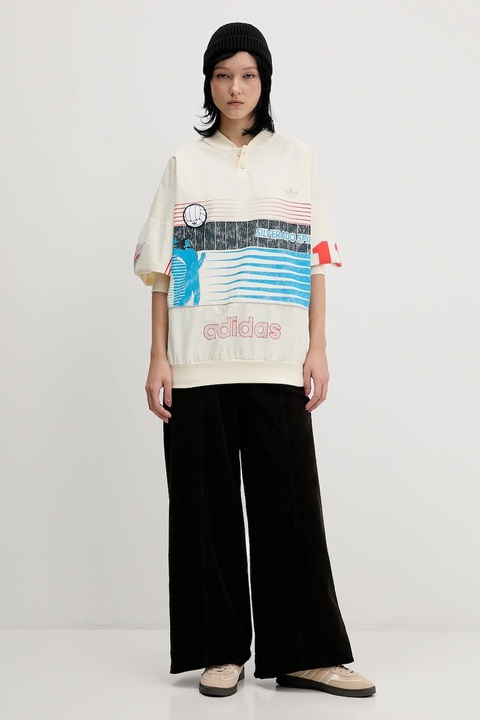 adidas Originals bluza Summersp Crew damska kolor beżowy z kapturem z nadrukiem JW0148 - zdjęcie produktu nr 2