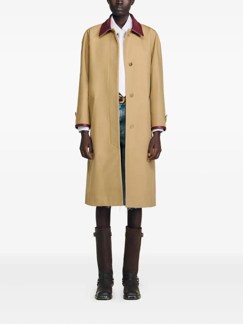 SANDRO leather-trimmed raglan-sleeve coat - Brown - zdjęcie produktu nr 1
