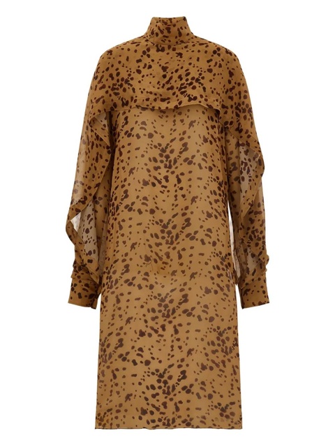 Ferragamo orchid-print cape midi dress - Brown - zdjęcie produktu nr 1