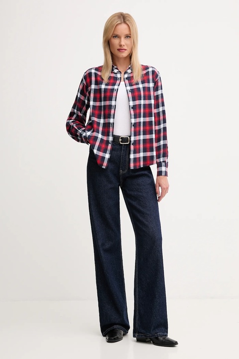 Pepe Jeans koszula bawełniana damska kolor bordowy regular ze stójką PL3051311 - zdjęcie produktu nr 2