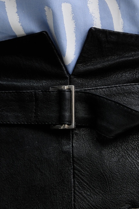 MAX&Co. spodnie skórzane damskie kolor czarny szerokie high waist 2526436013200 - zdjęcie produktu nr 2