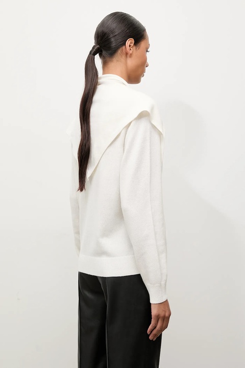 Answear.LAB sweter z wełny merino z apaszką damski kolor beżowy lekki - zdjęcie produktu nr 2
