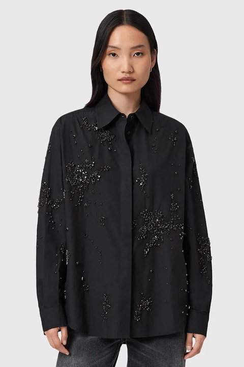 AllSaints koszula bawełniana GEMI damska kolor czarny regular z kołnierzykiem klasycznym W028PD - zdjęcie produktu nr 2