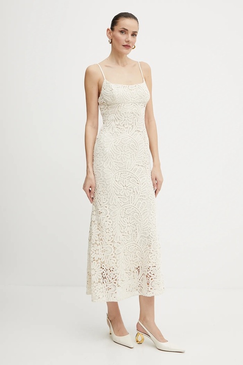 Bardot sukienka bawełniana kolor beżowy midi dopasowana 57998DB6 - zdjęcie produktu nr 1