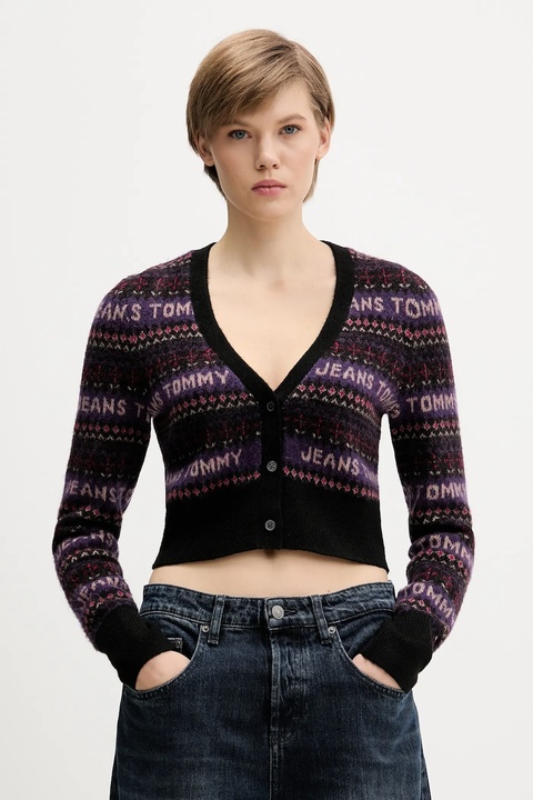 Tommy Jeans kardigan z domieszką wełny damski kolor czarny DW0DW21691 - zdjęcie produktu nr 1