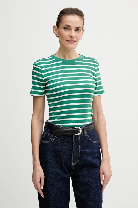 Tommy Hilfiger t-shirt bawełniany damski kolor zielony WW0WW40587 - zdjęcie produktu nr 1