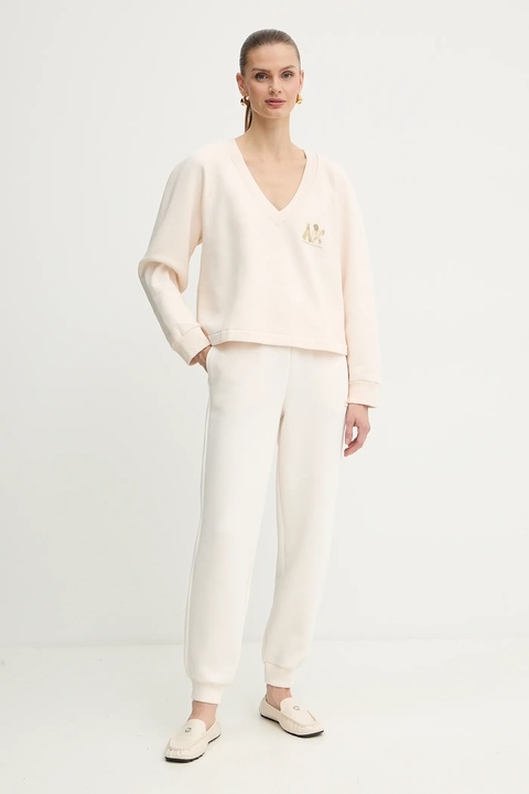 Armani Exchange bluza bawełniana damska kolor beżowy z nadrukiem XW001461 AF16192 - zdjęcie produktu nr 2
