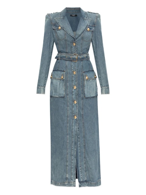 Balmain belted denim maxi dress - Blue - zdjęcie produktu nr 1