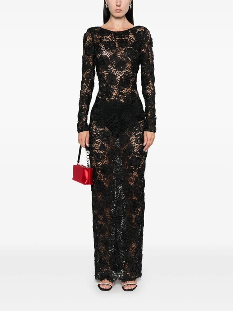 Alessandra Rich sequin-embellished floral-appliqué maxi dress - Black - zdjęcie produktu nr 2