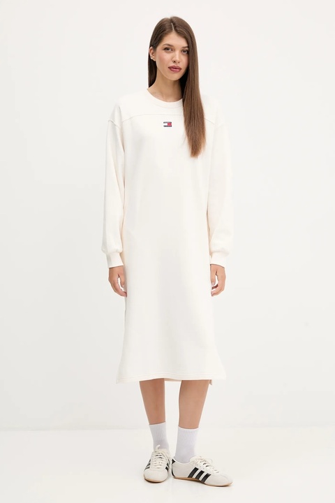 Tommy Jeans sukienka bawełniana kolor beżowy mini oversize DW0DW21484 - zdjęcie produktu nr 1