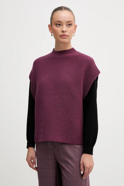 United Colors of Benetton kamizelka z dodatkiem wełny damski kolor fioletowy z półgolfem 1244D10EF - zdjęcie produktu nr 1