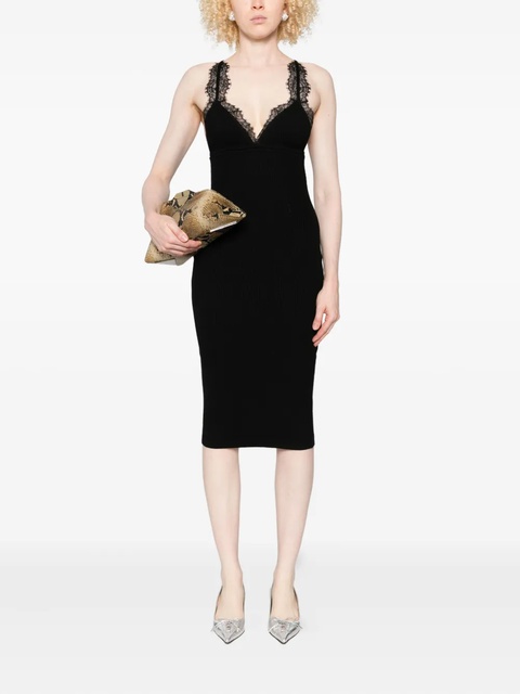 Blumarine lace-trimmed ribbed midi dress - Black - zdjęcie produktu nr 2