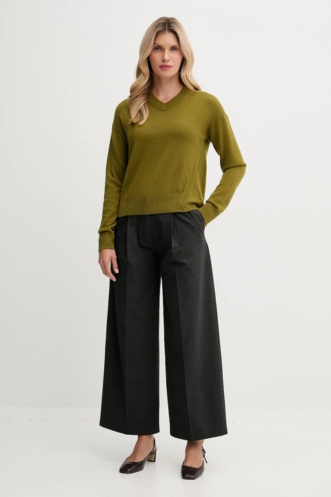 United Colors of Benetton sweter z dodatkiem wełny damski kolor zielony lekki 102HD4032 - zdjęcie produktu nr 2