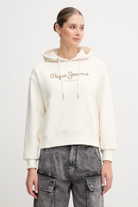 Pepe Jeans bluza damska kolor beżowy z kapturem z nadrukiem PL5800001 - zdjęcie produktu nr 1