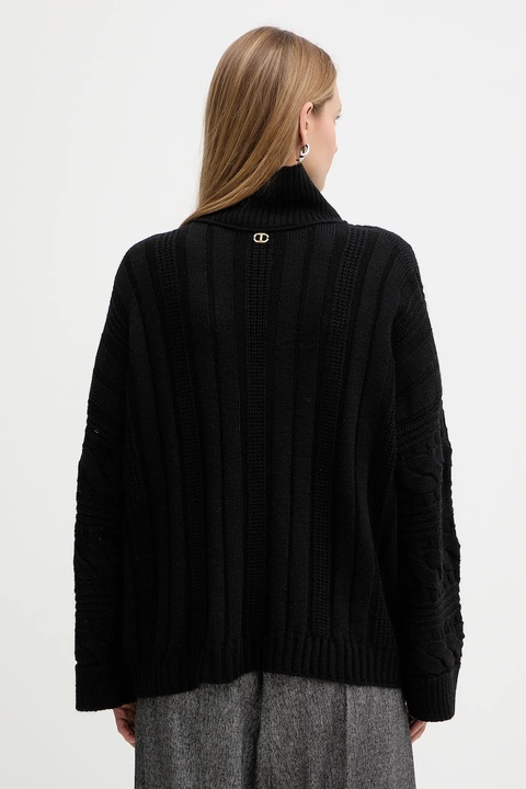 Twinset sweter z wełną damski kolor czarny ciepły z golfem 252TT3101 - zdjęcie produktu nr 2