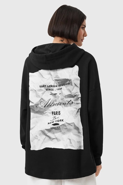 AllSaints bluza bawełniana ETTI damska kolor czarny z kapturem wzorzysta W054JD - zdjęcie produktu nr 1