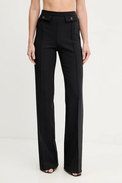 Elisabetta Franchi spodnie damskie kolor czarny proste high waist PA12156E2 - zdjęcie produktu nr 1