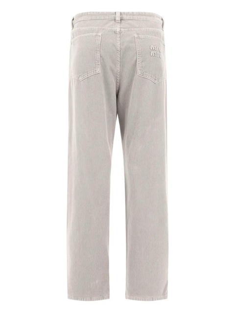 Miu Miu logo-embroidered corduroy trousers - Grey - zdjęcie produktu nr 2
