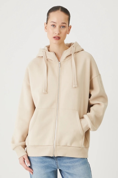 Medicine bluza damska kolor beżowy z kapturem gładka - zdjęcie produktu nr 1