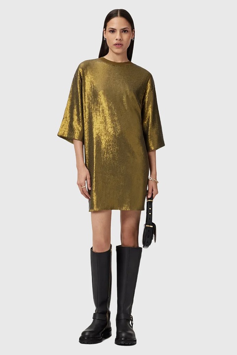 AllSaints sukienka OPAL LOGO DRESS kolor żółty mini oversize W185DB - zdjęcie produktu nr 2