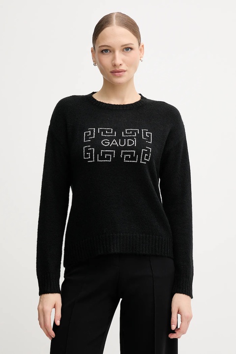 Gaudi sweter z dodatkiem wełny damski kolor czarny 521BD53009 - zdjęcie produktu nr 1