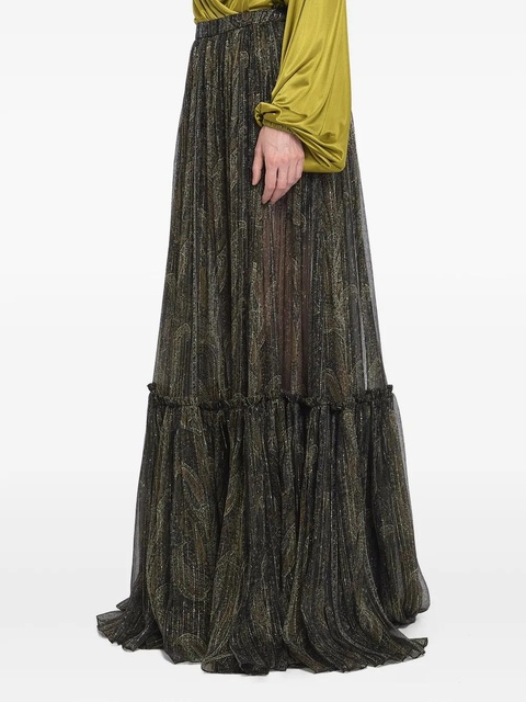 Saint Laurent paisley metallic-fiber tiered skirt - Green - zdjęcie produktu nr 2