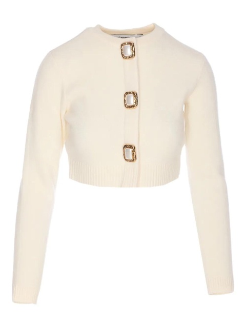 Self-Portrait jewel-button cropped cardigan - Neutrals - zdjęcie produktu nr 1