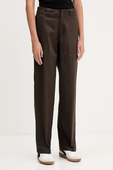 Dickies spodnie bawełniane damskie kolor brązowy szerokie high waist DK0A87PL - zdjęcie produktu nr 1