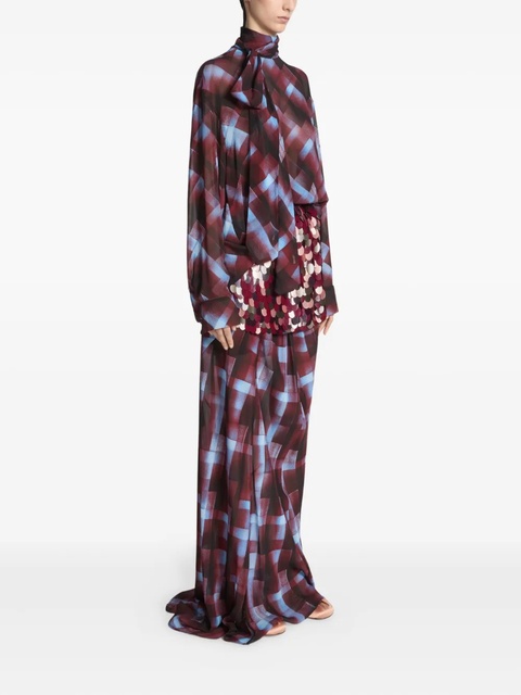 DRIES VAN NOTEN geometric-print tie-neck blouse - Red - zdjęcie produktu nr 1