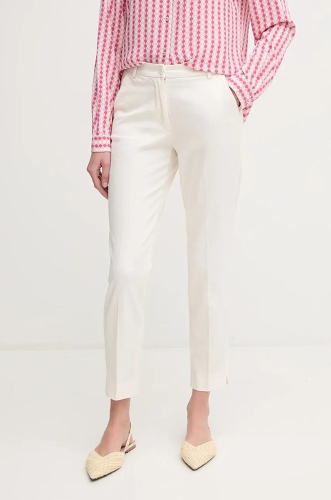 Sisley spodnie damskie kolor beżowy dopasowane medium waist 4BYW55AH6 - zdjęcie produktu nr 1